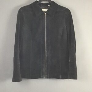 Liz Claiborne Leather Jacket Womens 10 Black Suede Full Zip Collared Lined